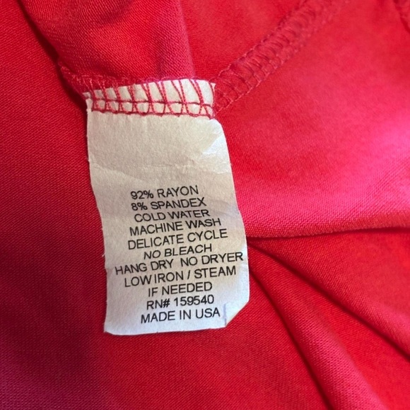 Lisa Bayne Asymmetrical Hem Tunic Top Sz Large 3/4 Sleeve Rayon Coral USA - Picture 6 of 6